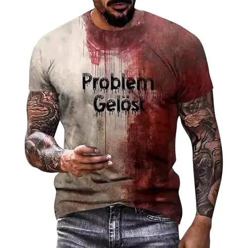 Produktbild: Problem Gelöst Halloween T-Shirt Herren, Problem Gelöst Shirt, Problem Gelöst T Shirt, Blutspritzer Muster Oberteile Hemd Entsetzen, Blutiges T-Shirt Top, Halloween T-Shirt Kostüm Herren (3XL)