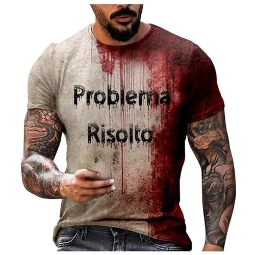 Produktbild: Problema Risolto Halloween T-Shirt Herren Casual Rundhalsausschnitt Blutspritzer Muster Oberteile Hemd Entsetzen Blutig Bedruckt Kurzarm Top Übergröße hässliche Tshirts