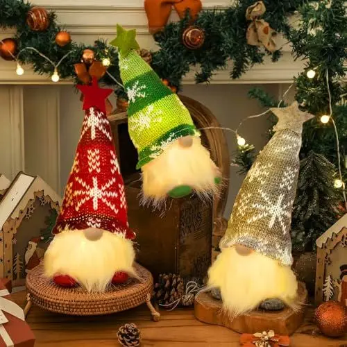 Produktbild: 3 Stück Weihnachten Deko Wichtel Figuren,Leuchtende Weihnachtszwerg mit Beleuchtung,Wichtel Zubehör Weihnachten,Weihnachten Kinder und Familien Geschenke,Weihnachtsdeko Innen.