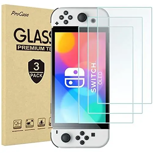 Produktbild: ProCase (3 Stück Schutzfolie für Switch OLED 2021 7 Zoll Displayschutzfolie Screen Protector Anti-Kratzen gehärtetes Glas Ultradünn und Ultra HD Bildschirmschutz für Nintendo Switch OLED -Klar