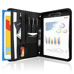 Produktbild: ProCase A4 Schreibmappe PU Kunstleder Konferenzmappe Portfolio mit Reißverschluss Klemmbrett Notizblock Business Dokumentenmappe, leichtes, langlebiges Material- Schwarz