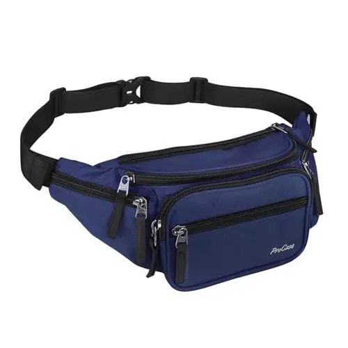 Produktbild: ProCase Bauchtasche Gürteltasche Wasserdicht Hüfttasche für Herren und Damen Klein Nylon Fanny Pack mit 6 Reißverschlusstaschen für Outdoor Reisen Sport Wandern Joggen Hundespaziergänge