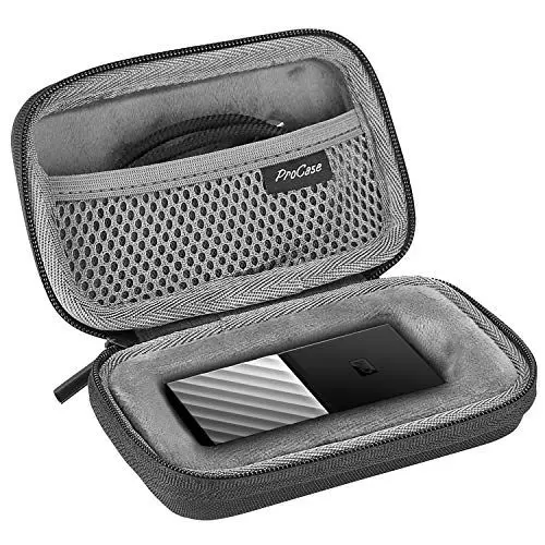 Produktbild: ProCase Carry Case Hülle Schutztasche Festplattenhülle für WD My Passport 1 TB 2 TB 256 GB 512 GB USB 3.1-SSD, Tragbare Externe Festplattentasche Stoßfeste Harte Eva-Hartschalen-Reisetasche –Schwarz
