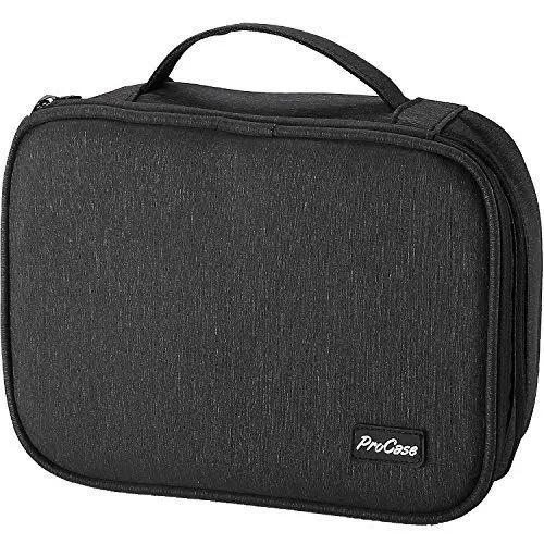 Produktbild: ProCase Elektronische Reise Organizer Zubehör Lagerung Tasche, Doppelschicht für Ipad mini 1/2/3/4, Kabel, Adapter, Netzteil, USB Stick, Festplatte, Powerbank und Anderes Zubehör –Schwarz