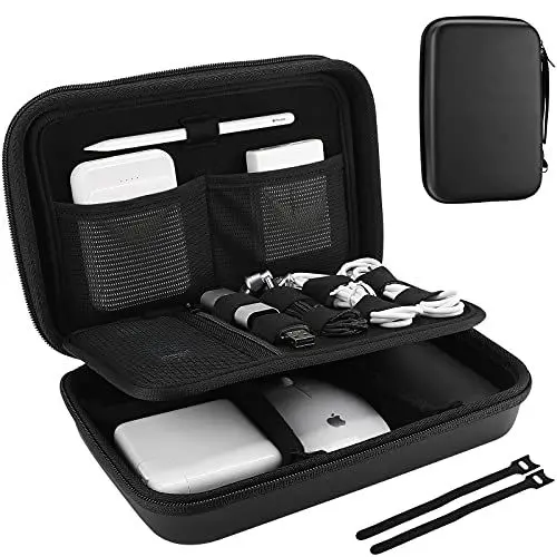 Produktbild: ProCase Hartschalen-Reise-Organizer für MacBook-Netzadapter, Ladegeräte, Kabel, Powerbank, Apple Magic Mouse, Apple Pencil, USB-Flash-Disk, SD-Karte, kleine tragbare Zubehörtasche – Schwarz