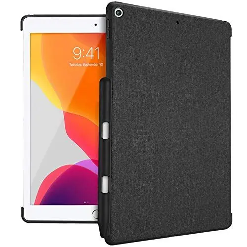 Produktbild: ProCase Hülle für iPad 10.2 Zoll 2021 9th /2020 8th /2019 7th Gen, Rückseite Abdeckung mit Stifthalter,Schutzhülle Rear Case Cover -Schwarz