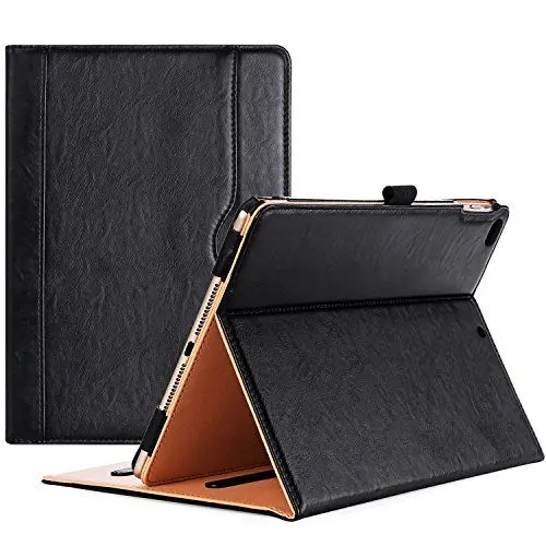 Produktbild: ProCase Leder Hülle mit Stifthalter für iPad 9.7 Zoll 2018/2017 (6th 5th Gen), iPad Air 2, iPad Air Schutzhülle Case PU-Leder Klapphülle mit Multi- Stand für iPad 9.7 Zoll -Schwarz