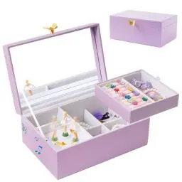 Produktbild: ProCase Musik Schmuckschatulle mit Ballerina & Schmetterlings Griff Spieluhr 2 Schicht Schmuckaufbewahrung für Frauen - Rosa