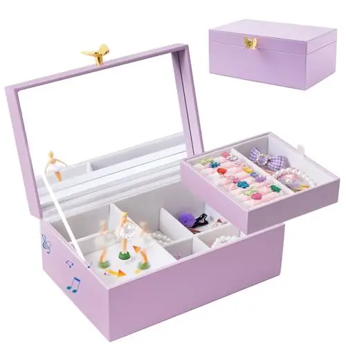 Produktbild: ProCase Musik Schmuckschatulle mit Ballerina & Schmetterlings Griff Spieluhr 2 Schicht Schmuckaufbewahrung für Frauen - Rosa