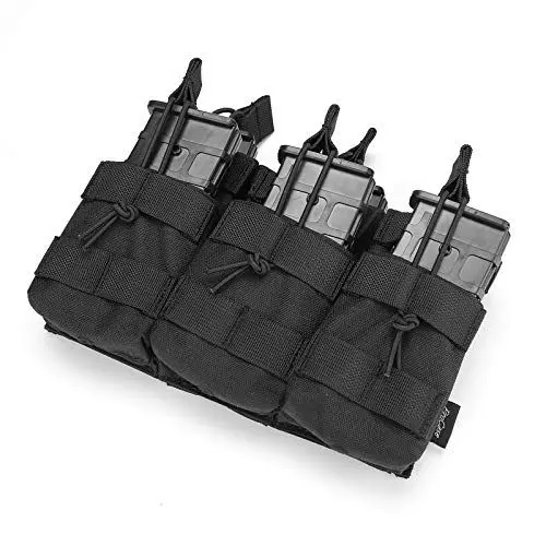 Produktbild: ProCase Oberseite Öffnen DREI Fächer Mag Beutel, Triple Stacker Open Top Taktische Magazintasche mit Bungee-Trägern für Pistolen Magazines -Schwarz