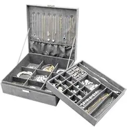 Produktbild: ProCase Schmuck Kästchen Organizer für Frauen, Zwei Schicht Schmuck Display Aufbewahrung Koffer mit 8 Halsketten Bügeln und herausnehmbarem Trennsteg für Ohrringe Armbänder Ringe -Rosa