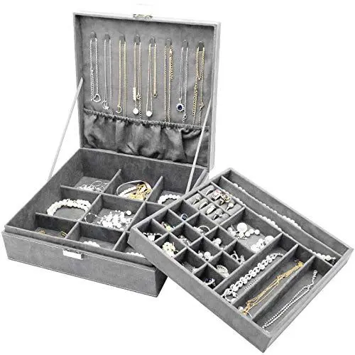 Produktbild: ProCase Schmuck Kästchen Organizer für Frauen, Zwei Schicht Schmuck Display Aufbewahrung Koffer mit 8 Halsketten Bügeln und herausnehmbarem Trennsteg für Ohrringe Armbänder Ringe -Rosa