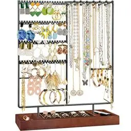Produktbild: ProCase Schmuckständer Ohrringhalter mit 144 Löcher, Schmuckhalter Ohrstecker Ketten Halter Organizer mit herausnehmbarem Ringtablett, Jewelry Aufbewahrung für Halsketten Armbänder Ringe -Schwarz