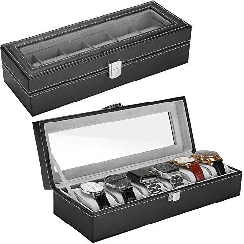 Produktbild: ProCase Uhrenbox Uhren Kasten Aufbewahrungsbox mit 6 Gitter, 6 Steckplätze Uhrenschachtel Watch Display Box Organizer Watch Box für Herren -Schwarz