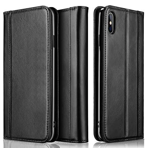 Produktbild: ProCase iPhone XS Max 6.5 Zoll Breiftasche Leder Hülle Wallet Case, Echtes Leder Flip Cover Case mit Kickstand und Kartenfach für iPhone XS Max 6.5 Zoll 2018 –Schwarz