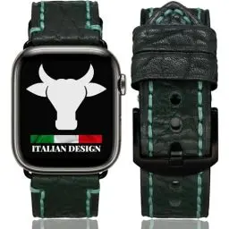 Produktbild: ProdAccs lederarmband Kompatibel mit Apple Watch Armband 45mm / 44mm / 42mm Leder - Series 7 6 5 4 3 - Edition SE Hermes Nike - Iwatch band Geschenke für Damen & Männer (Dunkelgrün / Schwarz)