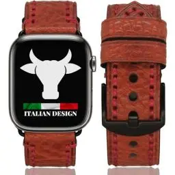 Produktbild: ProdAccs lederarmband Kompatibel mit Apple Watch Armband 45mm / 44mm / 42mm Leder - Series 7 6 5 4 3 - Edition SE Hermes Nike - Iwatch band Geschenke für Damen & Männer (Dunkelrot / Schwarz)