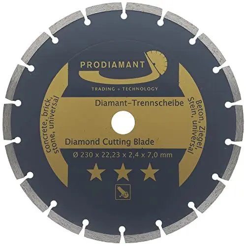 Produktbild: PRODIAMANT Diamanttrennscheibe 230mm universal Trennscheibe für Stein, Beton, Granit, Mauerwerk, Ziegel Zubehör Winkelschleifer
