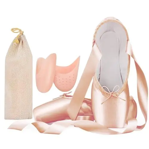 Produktbild: Professionelle Ballett Tanzschuhe für Erwachsene Damen und Kinder, Einschließlich Silikon Zehenpads und Stoffbeutel Rosa 36