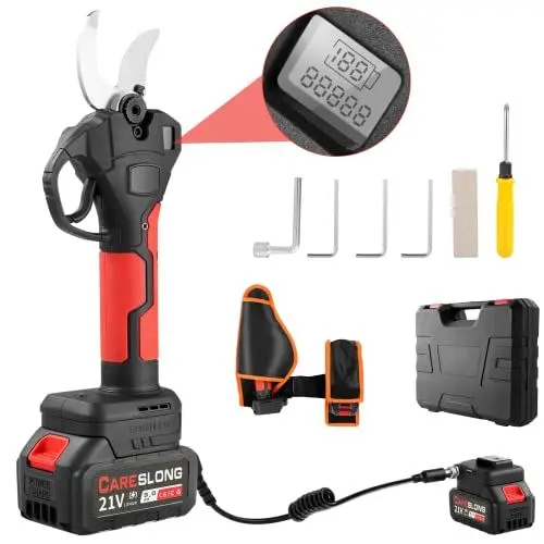 Produktbild: careslong Professionelle Elektrische Gartenschere, 21V Schnurlose Akku Astschere für Garten, 40mm Schnittdurchmesser, 2x3Ah Lithium-Wiederaufladbar Akku für Gartenarbeit und Beschneidung