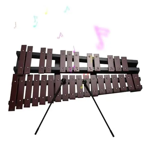 Produktbild: Professionelles Glockenspiel-Xylophon-Instrument mit 30 Tönen, faltbar, tragbar, leicht, Holzrahmen, 5 mm dicke Aluminiumstäbe, Schlaginstrument, Musikinstrument mit Tragetasche, (Kaffee)