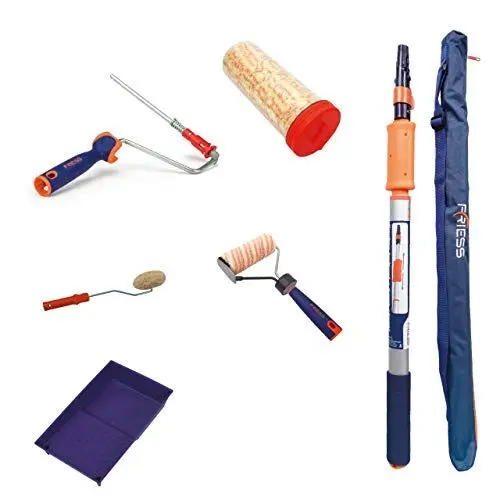Produktbild: Profi Maler Wandstreichset für strukturierte Flächen: Malerwalzen, Bügel, Eckroller, Farbwanne, Teleskopstange, 6 tlg