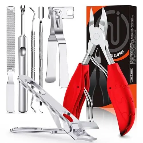 Produktbild: Profi Nagelschere Nagelknipser Set, 7 Pcs Nagelpflegeset Nagelset mit Nagelschere für Fussnägel, Scharf Nagelknipser für Dicke Eingewachsene Fußnägel, Maniküre Pediküre Set mit fusspflege Nagelzange