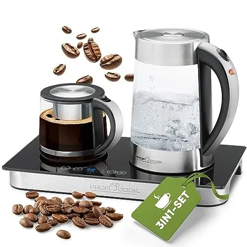 Produktbild: ProfiCook® 3in1 Wasserkocher, Kaffeemaschine und Teekocher in einem Gerät | Warmhaltefunktion | 2200W | 1,7L + 0,8L | BPA frei | Wasserkocher Temperatureinstellung & Teemaschine | PC TKS 1056