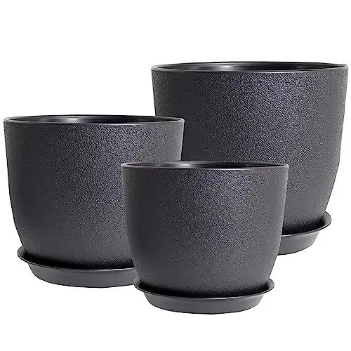 Produktbild: PROFIKLA 20cm, 18cm, 16cm Kunststoff-Blumentopf, Blumentöpfe mit Untersetzer und Drainagelöchern, 3er-Set Blumentopf, Moderne Dekorative übertopf, Schwarz