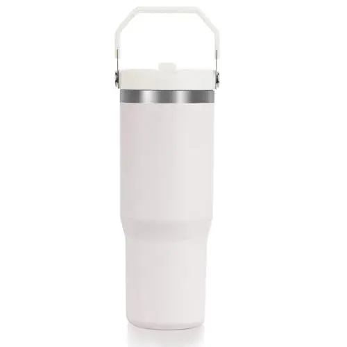 Produktbild: profiwoab Thermobecher mit Strohhalm und Henkel,30oz,Doppelwandiger Vakuum Edelstahl Tragbare Autobecher Reiseflasche, Trinkflasche für Reisen,Sport, Schule und Outd