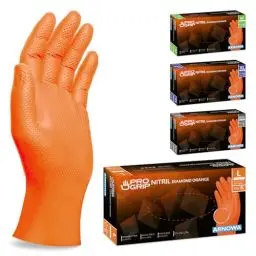 Produktbild: PROGRIP Einweghandschuhe Diamant Grip, Orange, Einmalhandschuhe Extra Stark, Nitrilhandschuhe Gr. M, 2x dicker, Handschuhe Einweg, Arbeitshandschuhe für Werkstatt & Montage, 50 Stk/Box