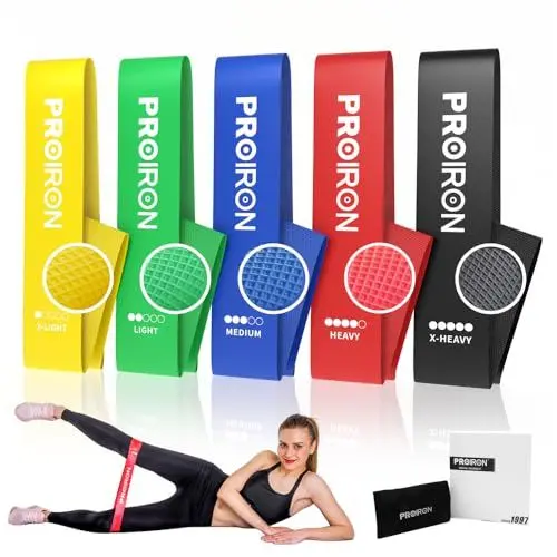 Produktbild: PROIRON Fitnessbänder Widerstandsbänder Anti-Rutsch Fitnessband Gymnastikband aus Naturlatex für Muskelaufbau Pilates Yoga Gymnastik usw 5er Set Latex Loop Bänder Set 5-Stärken