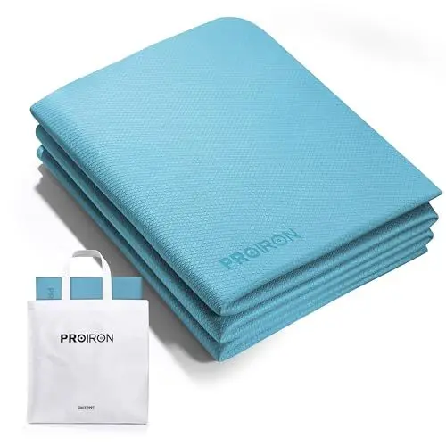 Produktbild: PROIRON Yogamatte Faltbar TPE, Reise Yogamatte rutschfest & leicht 183cm x 61cm x 7mm, Gymnastikmatte mit Tasche für Fitness Pilates - Blau-grün