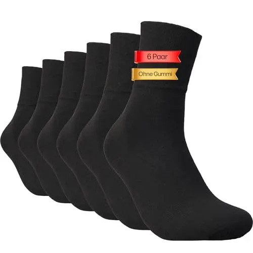 Produktbild: Projekt Plus Produkt KOMFORT-SOCKEN ohne Gummi & ohne Naht 97% Baumwolle (6 Paar) Socken mit Komfortbund für Damen & Herren (Schwarz 43-46)