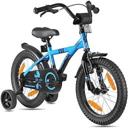 Produktbild: PROMETHEUS BICYCLES Kinderfahrrad 16 Zoll ab 5 Jahren - Kinder Fahrrad Mädchen Jungen Fahrrad Kinder mit Stützräder Rücktrittbremse in Blau Schwarz
