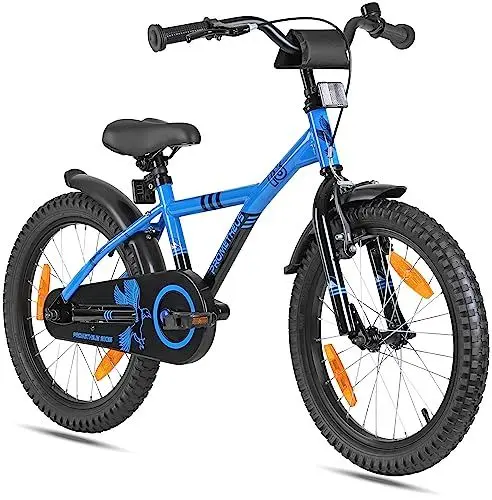 Produktbild: PROMETHEUS BICYCLES Kinderfahrrad 18 Zoll Jungen ab 6 Jahre - Kinder Fahrrad 18 Zoll Junge Mädchen Fahrrad Kinder mit Rücktrittbremse Fahrradständer in Blau Schwarz