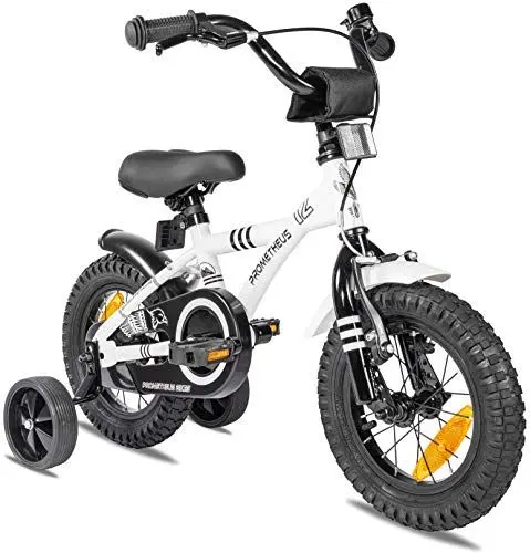 Produktbild: PROMETHEUS BICYCLES Kinderfahrrad ab 3 Jahren - 12 Zoll Kinder Fahrrad Mädchen Jungen Fahrrad Kinder mit Stützräder Rücktrittbremse in Weiss