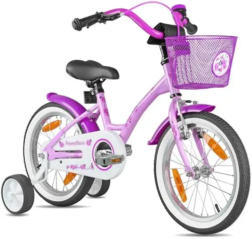 Produktbild: PROMETHEUS BICYCLES Kinderfahrrad ab 5 Jahren - Mädchenfahrrad 16 Zoll Kinder Fahrrad Mädchen Fahrrad Kinder mit Stützräder Rücktrittbremse in Violett Lila