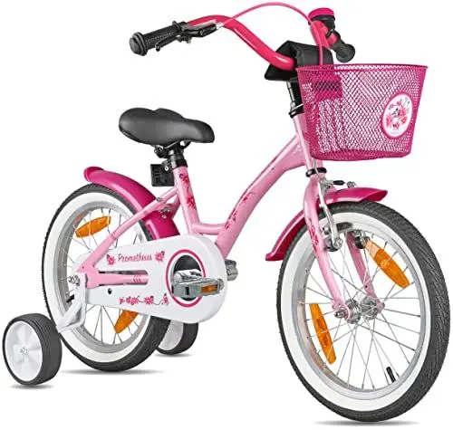 Produktbild: PROMETHEUS BICYCLES Kinderfahrrad ab 5 Jahren - Mädchenfahrrad 16 Zoll Kinder Fahrrad Mädchen Fahrrad Kinder mit Stützräder Rücktrittbremse in Rosa