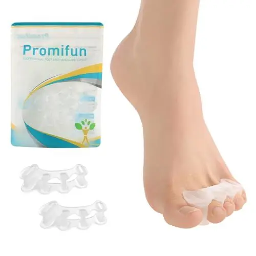 Produktbild: Promifun Zehenspreizer, 1 Paar weiche Gel-Zehenpolster zur Ballenkorrektur, Zehenstretcher zur Linderung von Plantarfasziitis, Krallenzehen, Fußschmerzen bei Männern und Frauen (Klar + L)