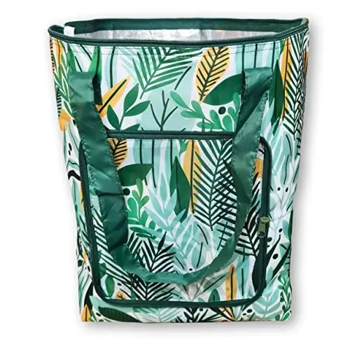 Produktbild: PromotionGift - Wiederverwendbarer Faltbarer Kühler, Einkaufen, Strandtasche leicht und langlebig, mit Innenfutter aus Aluminium für perfekte Kühlfunktion - 25L (grüne Wiesen)