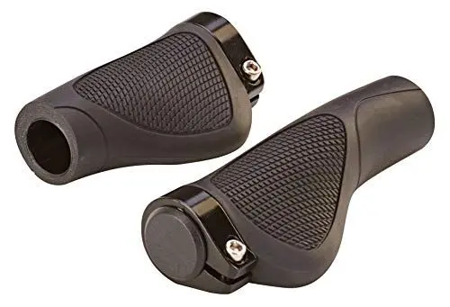 Produktbild: Prophete Ergo-Griffe, 1 Paar, schwarz, 132 mm Länge, ergonomisch geformt, Alu-Schraubbefestigung, passend für Lenker mit Drehgriffschaltung – Komfortable Fahrradgriffe