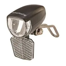 Produktbild: Prophete Fahrrad LED-Scheinwerfer – 15 Lux, mit EIN-/Ausschalter & abnehmbarem Reflektor – Für Naben-, Seitendynamo & E-Bikes (6V) – StVZO zugelassen – Kompakter Scheinwerfer mit Nirosta-Halter