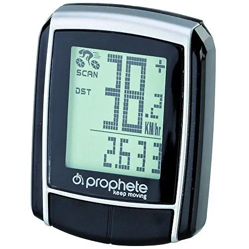 Produktbild: Prophete Fahrradcomputer, 15 Funktionen, inklusive Befestigungsmaterial, Fahrraddisplay mit Speicherfunktion, Farbe schwarz