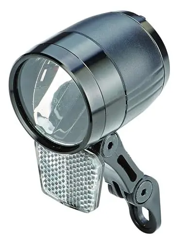 Produktbild: PROPHETE LED-Scheinwerfer – 100 Lux, Standlichtfunktion, Sensorautomatik, StVZO-zugelassen, für E-Bikes und Fahrräder, kompatibel mit Nabendynamo und 6V E-Bike-Akku, Abnehmbarer Reflektor