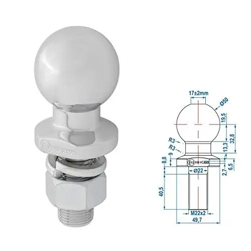 Produktbild: ProPlus 341211V01 Anhängerkupplung Ø50mm gerade Gewinde M22 x 50mm max. 2,0t D-Wert 9,81kN silber