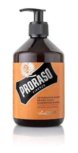 Produktbild: Proraso Beard Wash Wood & Spice, 500ml, duftendes Bartshampoo reinigt, pflegt und erfrischt Bart & Haut, Waschgel entfernt Verunreinigungen sanft, Made in Italy