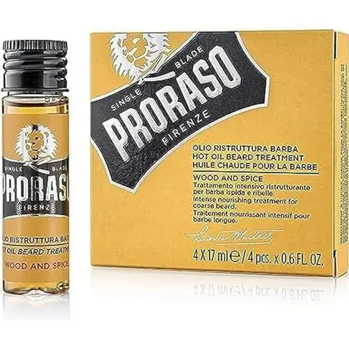 Produktbild: Proraso Hot Oil Beard Treatment, Wood and Spice, 4 x 17 ml, Bartöl für trockene und grobe Bärte, Bartpflege für Männer, Made in Italy