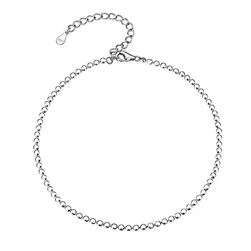 Produktbild: PROSILVER Damen Mädchen Fußkettchen 925 Sterling Silber 2,5mm breit flache Kugelkette Fußarmband einfach Fußkettchen 22+5cm verstellbar Knöchel Armband Sommer Schmuck Accessoire