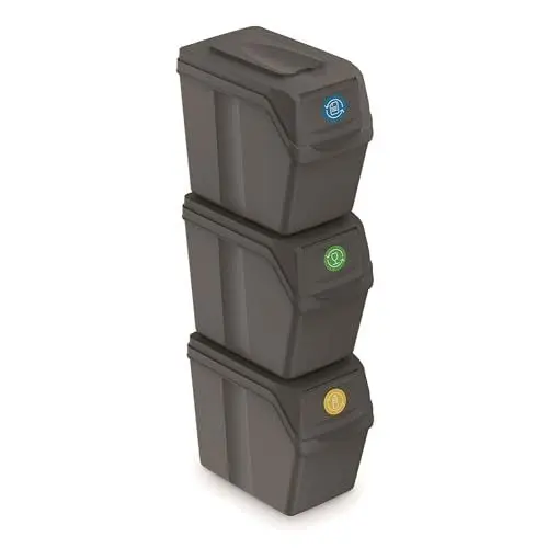 Produktbild: Prosperplast Recycling-Eimer, Kunststoff, 3 Stück, Grau - 60L, 39x23x33 cm